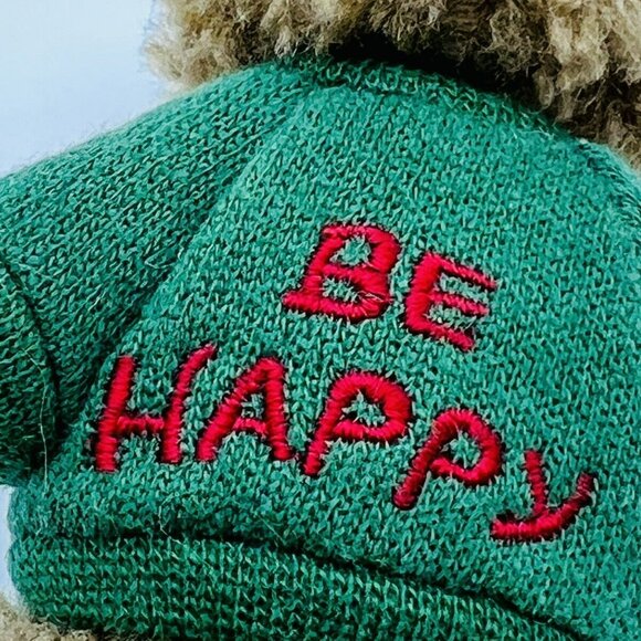 Boyds Mini Messenger Bear Be Happy Tan Plush Message Green Shirt 3.5 Inch - Picture 2 of 5